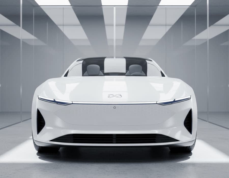 A white electric car